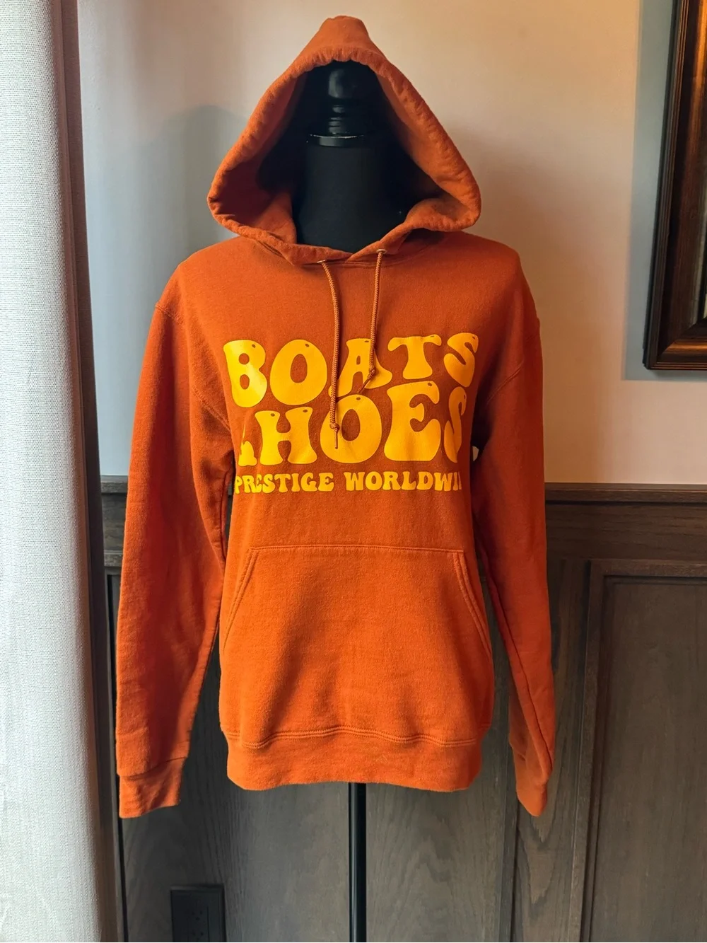 Jerzee Orange 'stepbrothers reference ' Graphic Hoodie with Yellow Print small - Picture 1 of 6